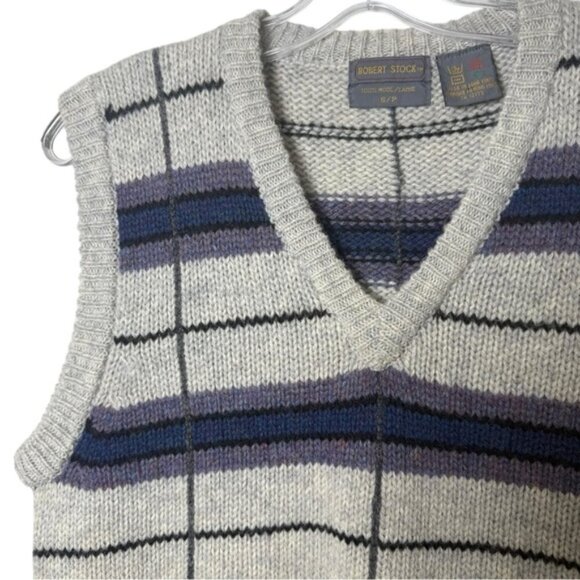 Vintage Wool Striped Sweater Vest Size Small Grey Blue Purple 80s Deadstock NWT - Picture 5 of 5